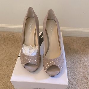 Nine West suede dress pumps with rhinestones. Brand new never worn.